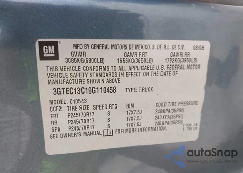 2009 GMC Sierra 1500 Sl from USA, damaged, VIN 3GTEC13C19G110458